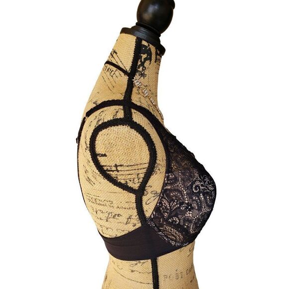 Women's Bra 32D Lace Plunge Double Push up Black Molded Sexy Bra 32D - Picture 6 of 7